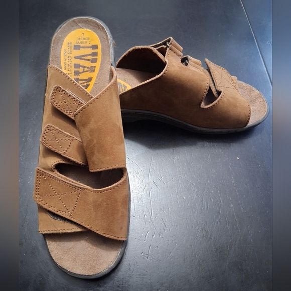 Brown Suede Slip-On Sandals with Wide Straps - Picture 7 of 10